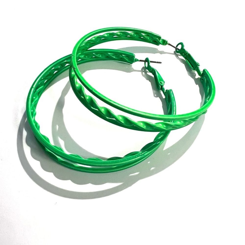 Green Hoop Earrings